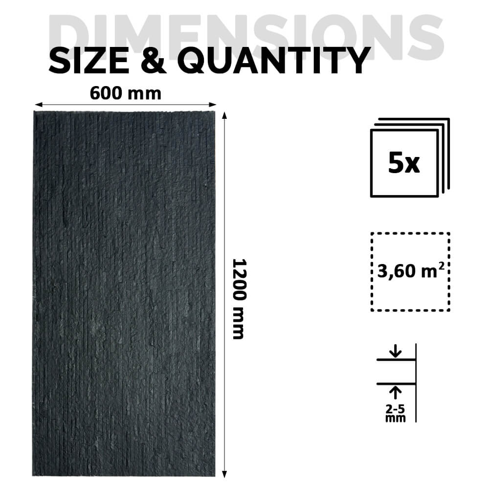 Panel Mural de Piedra Flexible Natural Venecia Negro 120x60cm - Revestimiento Pared impermeable