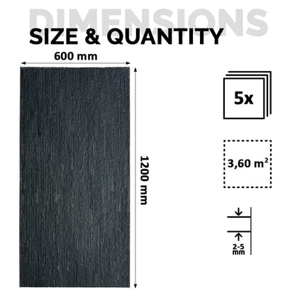 Panel Mural de Piedra Flexible Natural Venecia Negro 120x60cm - Revestimiento Pared impermeable