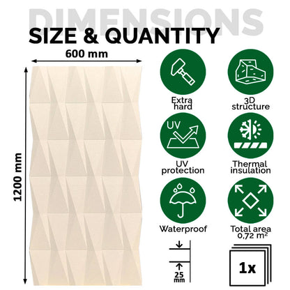 Painel Parede 3D de Poliuretano Rígido PU HD Geometry Série A Bege 120x60cm - Revestimento Decorativo Interior e Exterior
