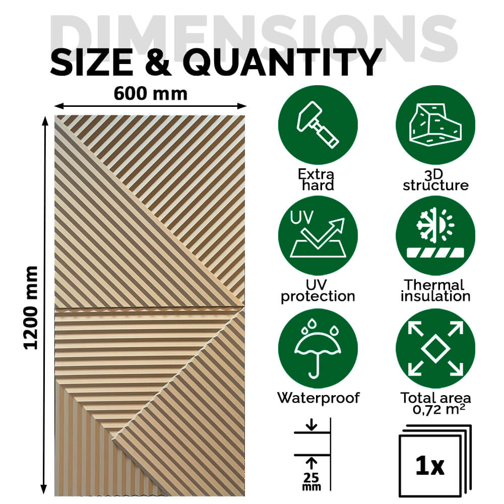 Painel Parede 3D de Poliuretano Rígido PU HD Geometry Série B Magnolia 120x60cm - Revestimento Decorativo Interior e Exterior