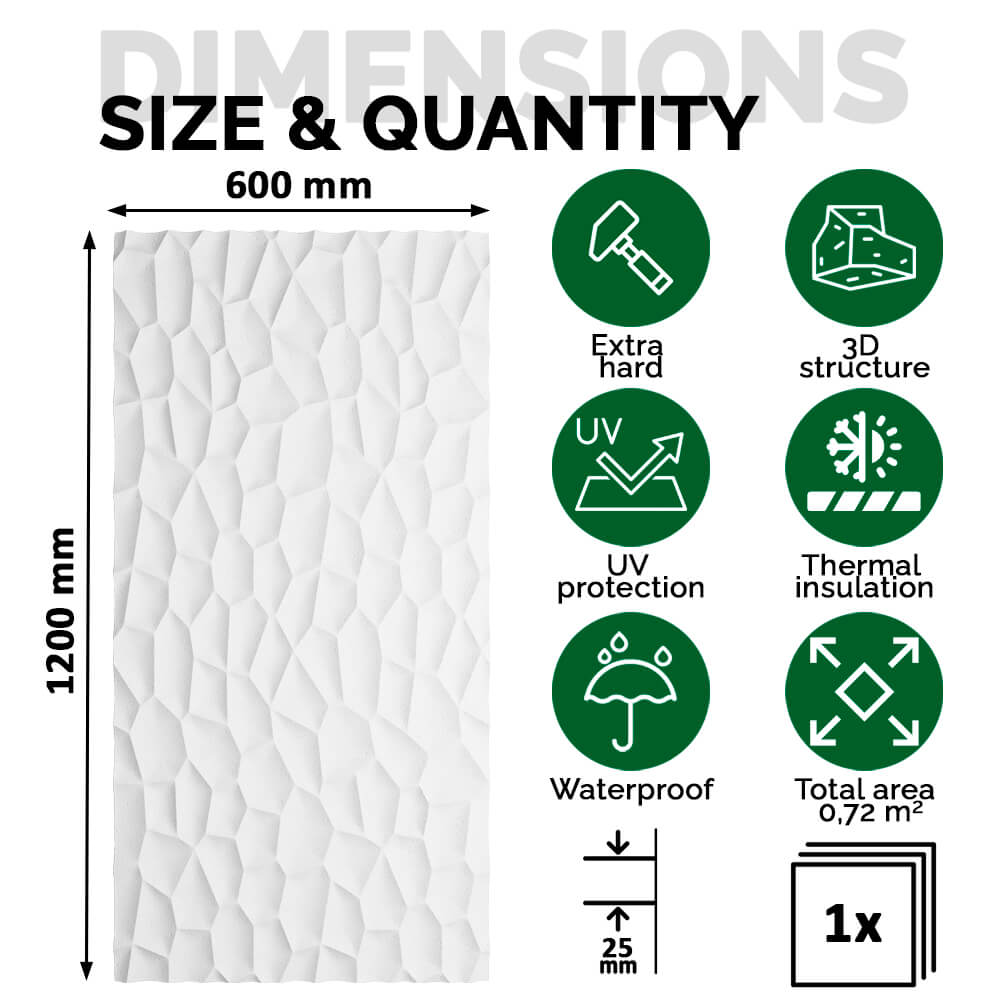 Painel Parede 3D de Poliuretano Rígido PU HD Geometry Série C Branco 120x60cm - Revestimento Decorativo Interior e Exterior