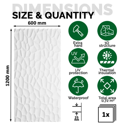 Painel Parede 3D de Poliuretano Rígido PU HD Geometry Série C Branco 120x60cm - Revestimento Decorativo Interior e Exterior