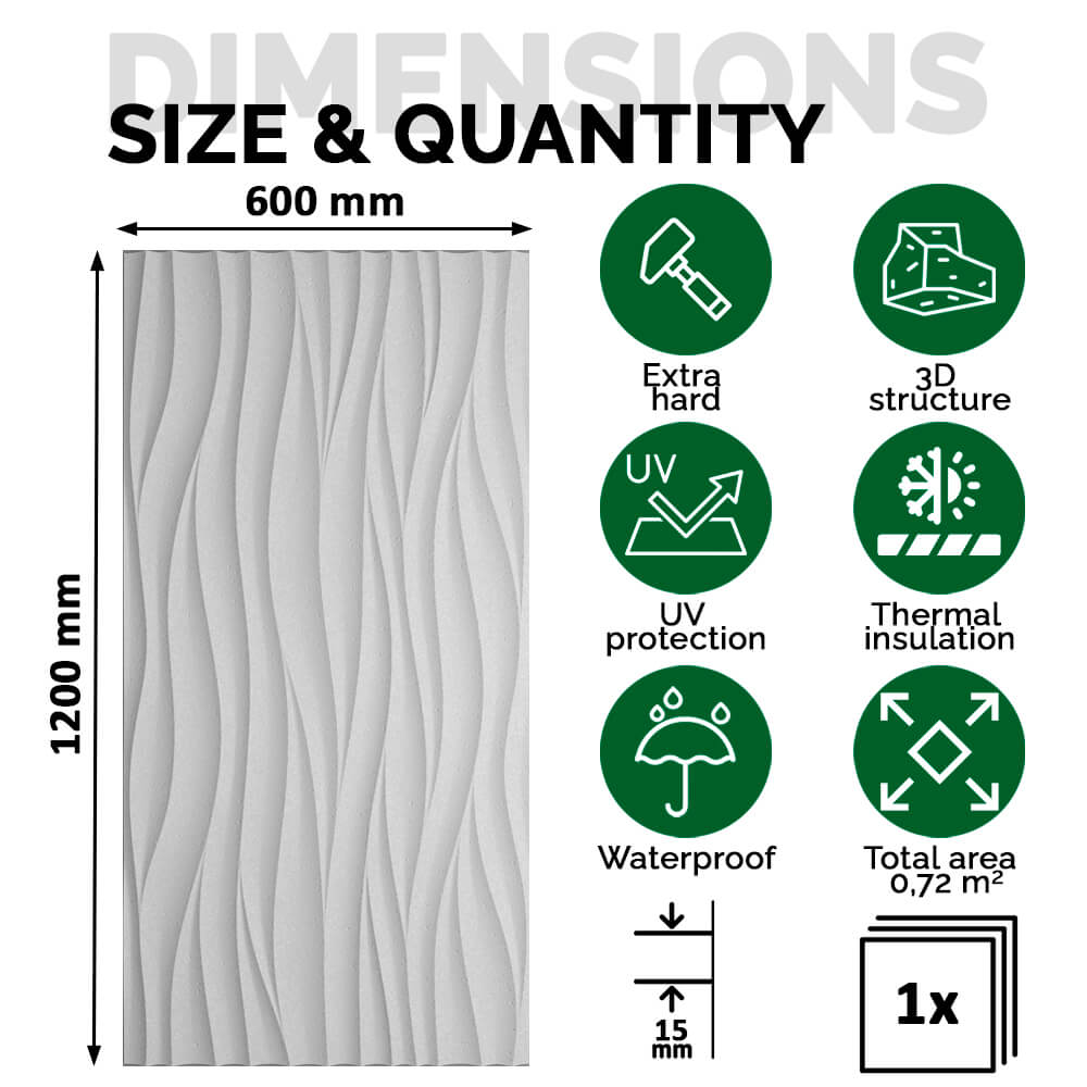 Painel Parede 3D de Poliuretano Rígido PU HD Geometry Série D Branco 120x60cm - Revestimento Decorativo Interior e Exterior
