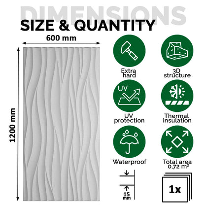 Painel Parede 3D de Poliuretano Rígido PU HD Geometry Série D Branco 120x60cm - Revestimento Decorativo Interior e Exterior