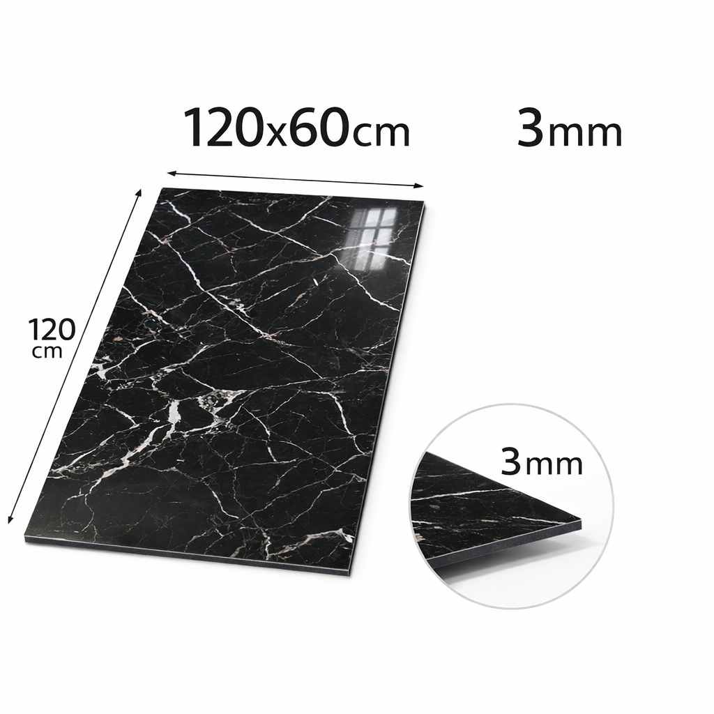 Revestimiento de Pared efecto Mármol Ebano Imperial 120x60cm - Panel impermeable y fácil instalación