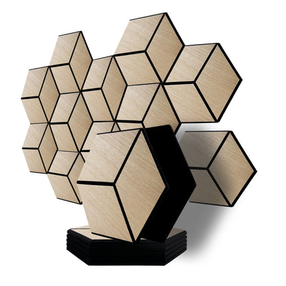 Pack 10 Panel Acústico de Pared Hexagonal Madera Natural - Gothenburg 30x30x1cm