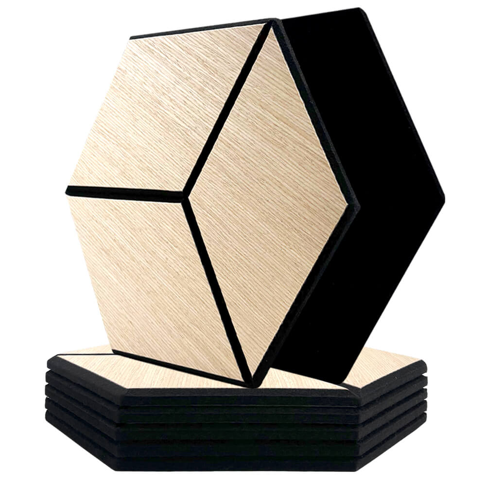 Pack 5 Panel Acústico de Pared Hexagonal Madera Claro - Helsinki 30x30x1cm