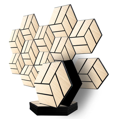 Pack 10 Panel Acústico de Pared Hexagonal Madera Claro - Reykjavik 30x30x1cm