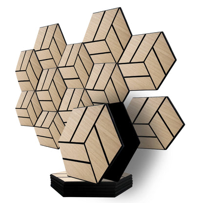Pack 10 Panel Acústico de Pared Hexagonal Madera Natural - Stavanger 30x30x1cm