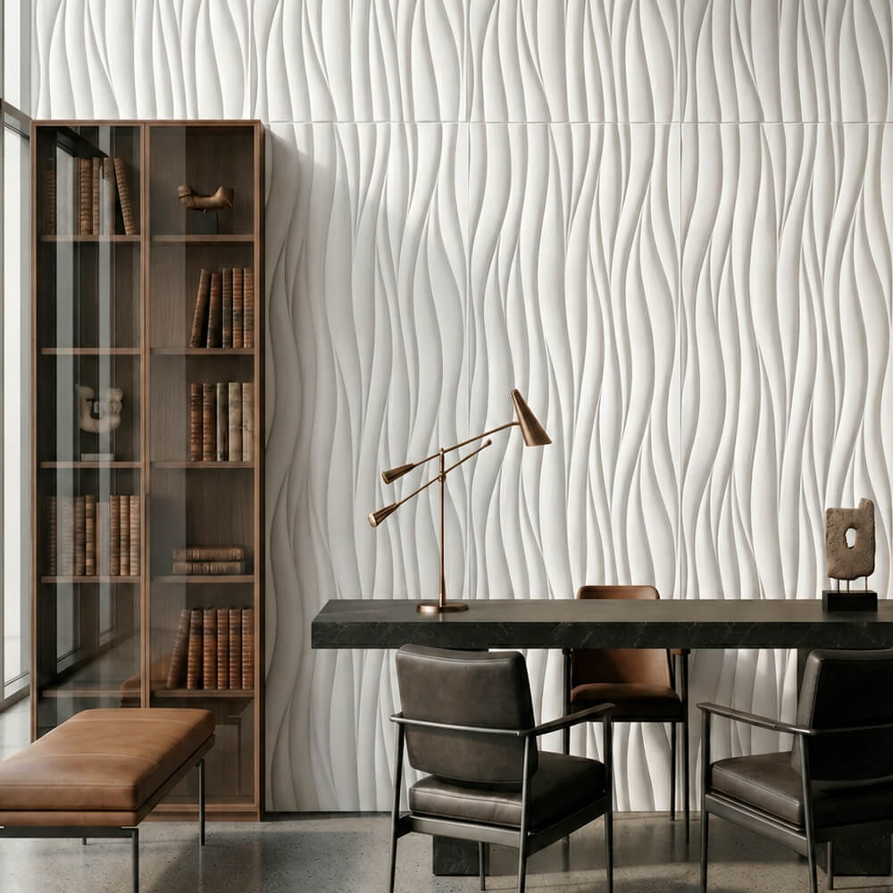 Painel Parede 3D de Poliuretano Rígido PU HD Geometry Série D Branco 120x60cm - Revestimento Decorativo Interior e Exterior