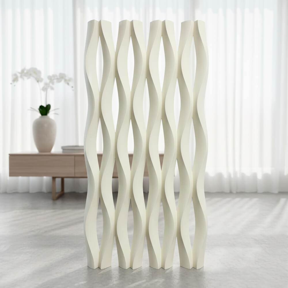 Painel Parede 3D de Poliuretano Rígido PU HD Wave Board Bege 120x60cm - Revestimento Decorativo Interior e Exterior