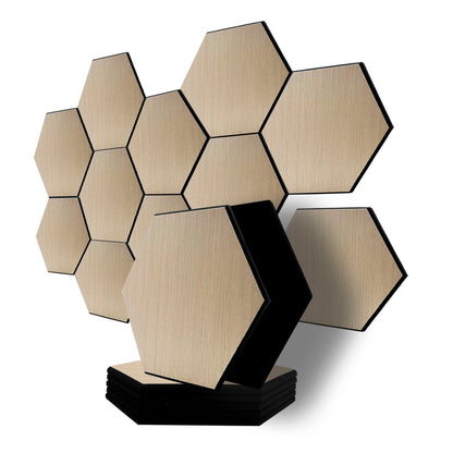 Pack 10 Panel Acústico de Pared Hexagonal Madera Claro - Aarhus 30x30x1cm