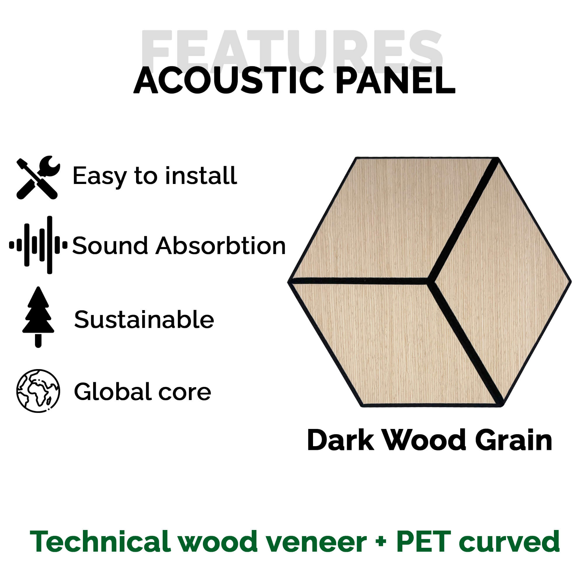 Pack 5 Panel Acústico de Pared Hexagonal Madera Natural - Gothenburg 30x30x1cm