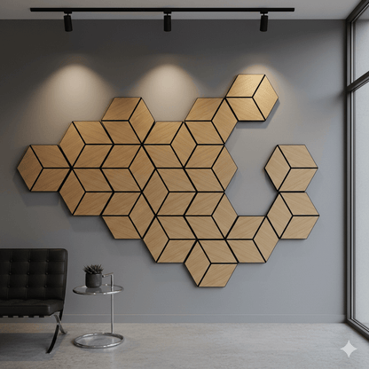 Pack 5 Panel Acústico de Pared Hexagonal Madera Natural - Gothenburg 30x30x1cm