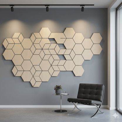Pack 10 Panel Acústico de Pared Hexagonal Madera Claro - Helsinki 30x30x1cm