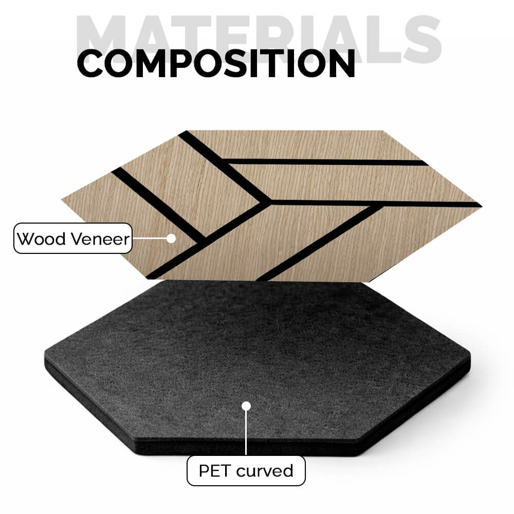 Pack 10 Panel Acústico de Pared Hexagonal Madera Natural - Stavanger 30x30x1cm