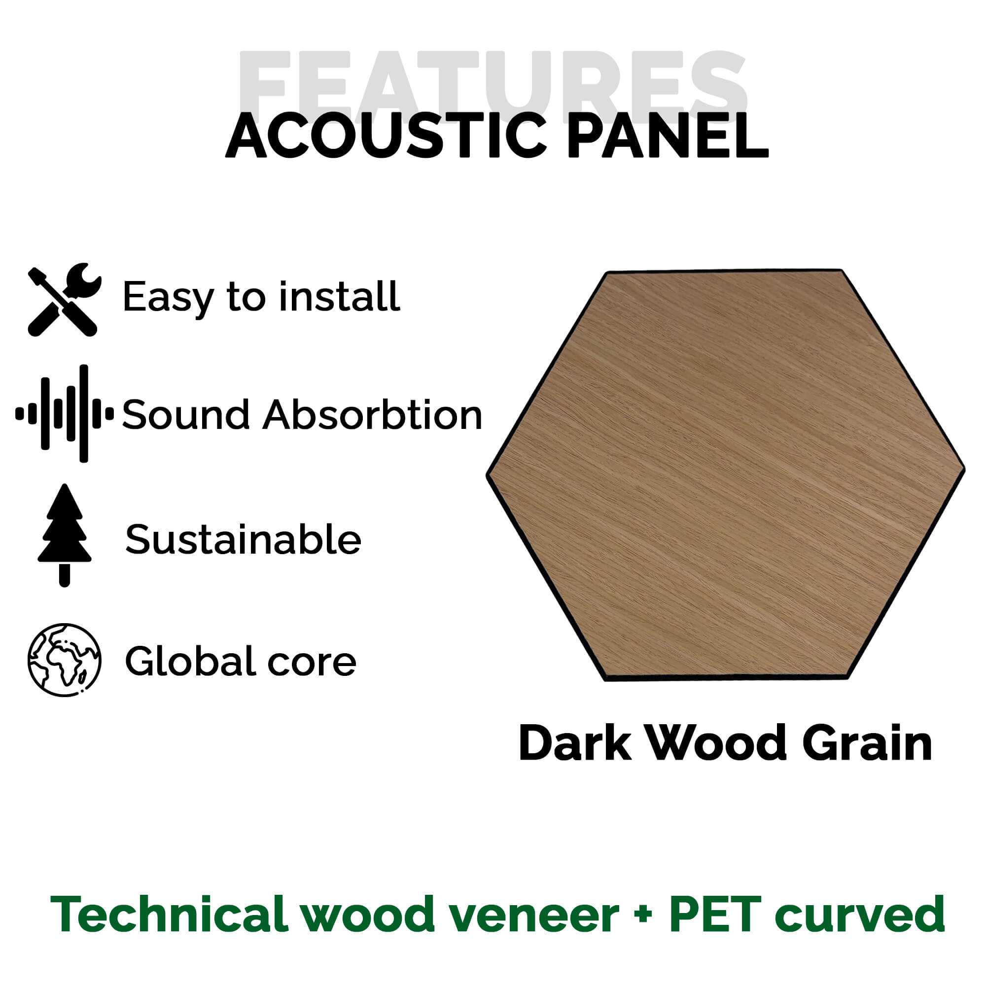Pack 10 Panel Acústico de Pared Hexagonal Madera Natural - Turku 30x30x1cm