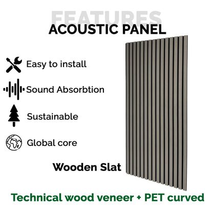 Pack 4 Panel Acústico de Pared Rectangular Madera Gris - Nordic 120x60x2cm