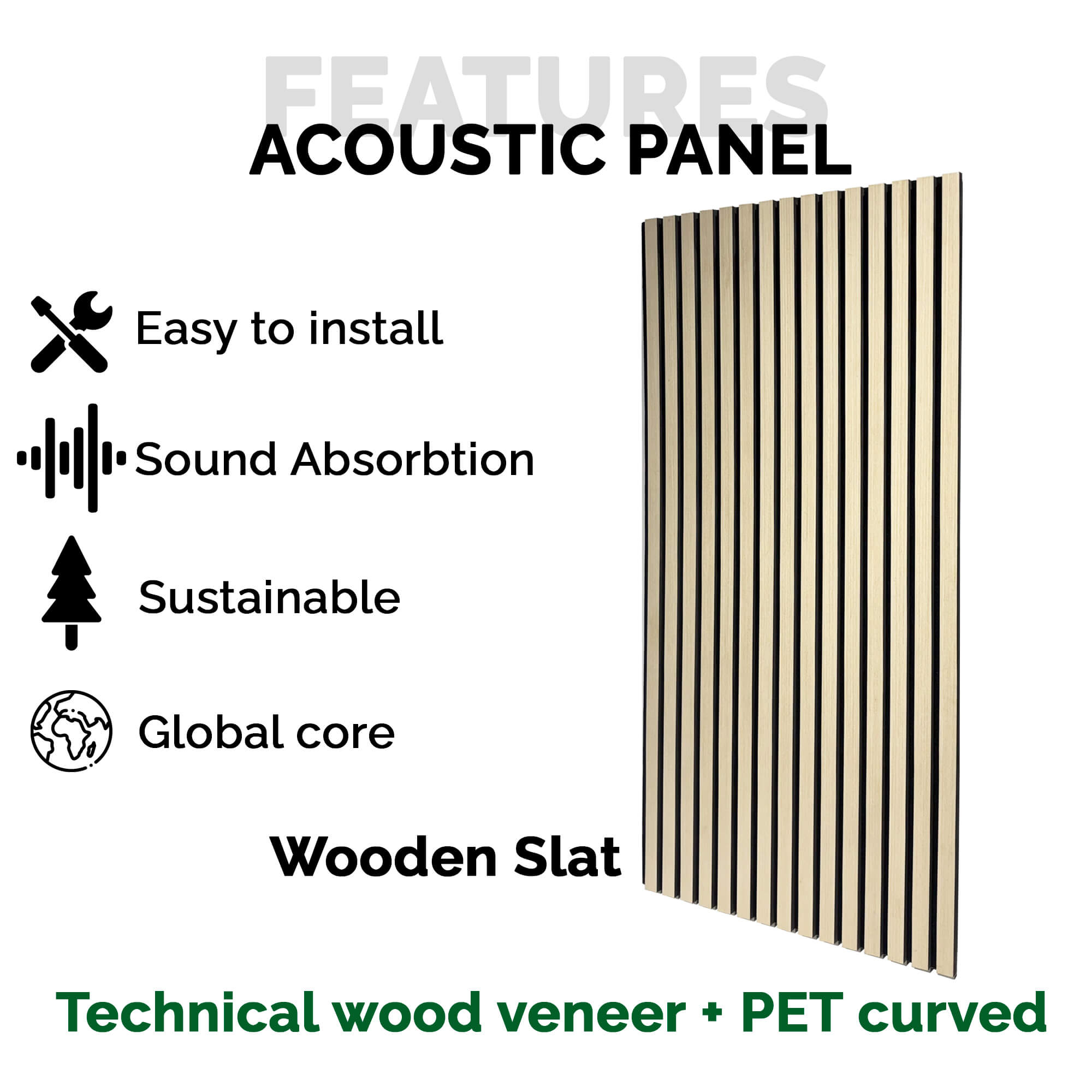 Pack 4 Panel Acústico de Pared Rectangular Roble Claro - Soft 120x60x2cm