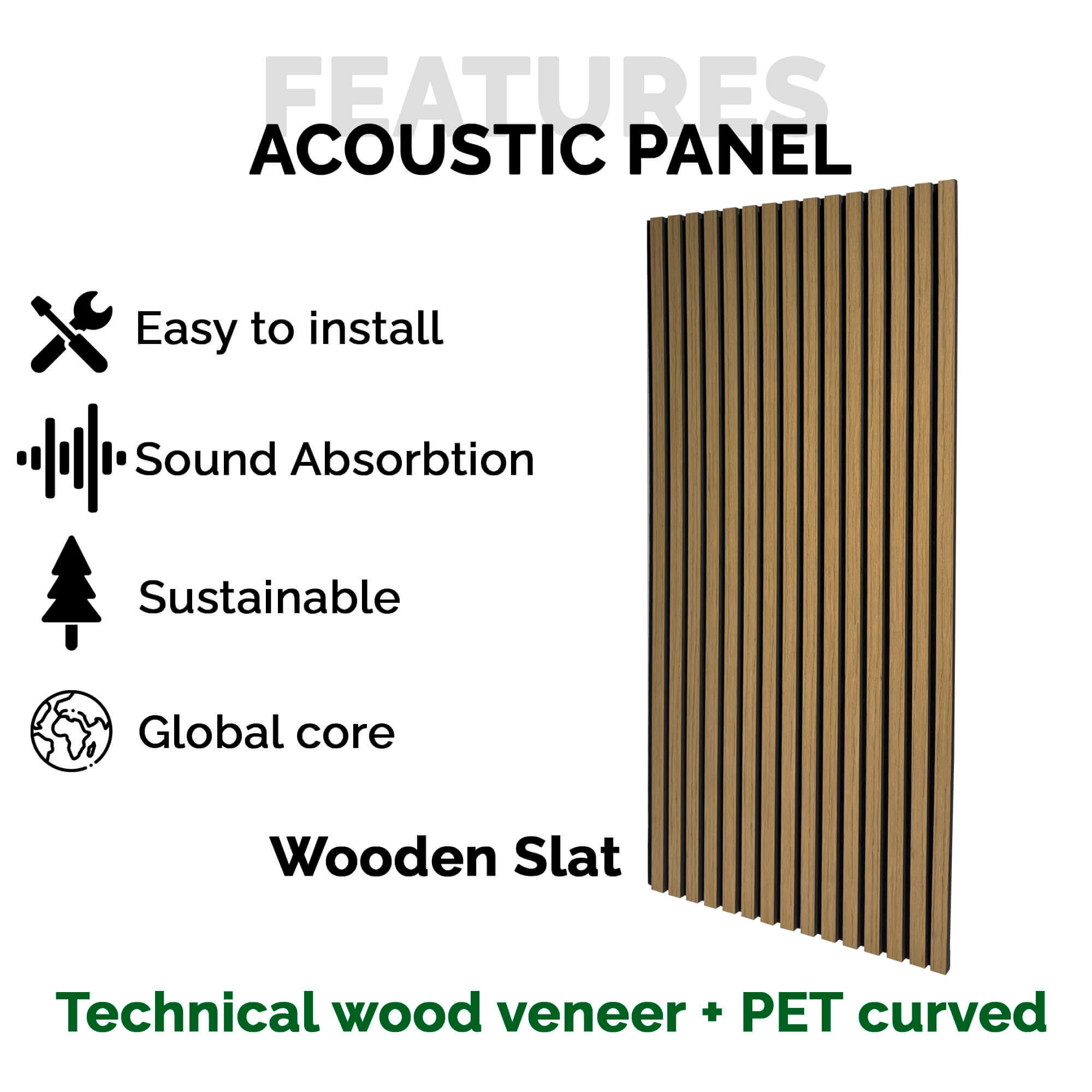 Pack 4 Panel Acústico de Pared Rectangular Roble Natural - Calm 120x60x2cm