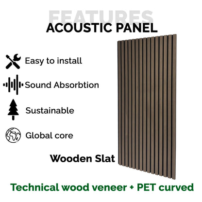 Pack 4 Panel Acústico de Pared Rectangular Roble Oscuro - Fog 120x60x2cm