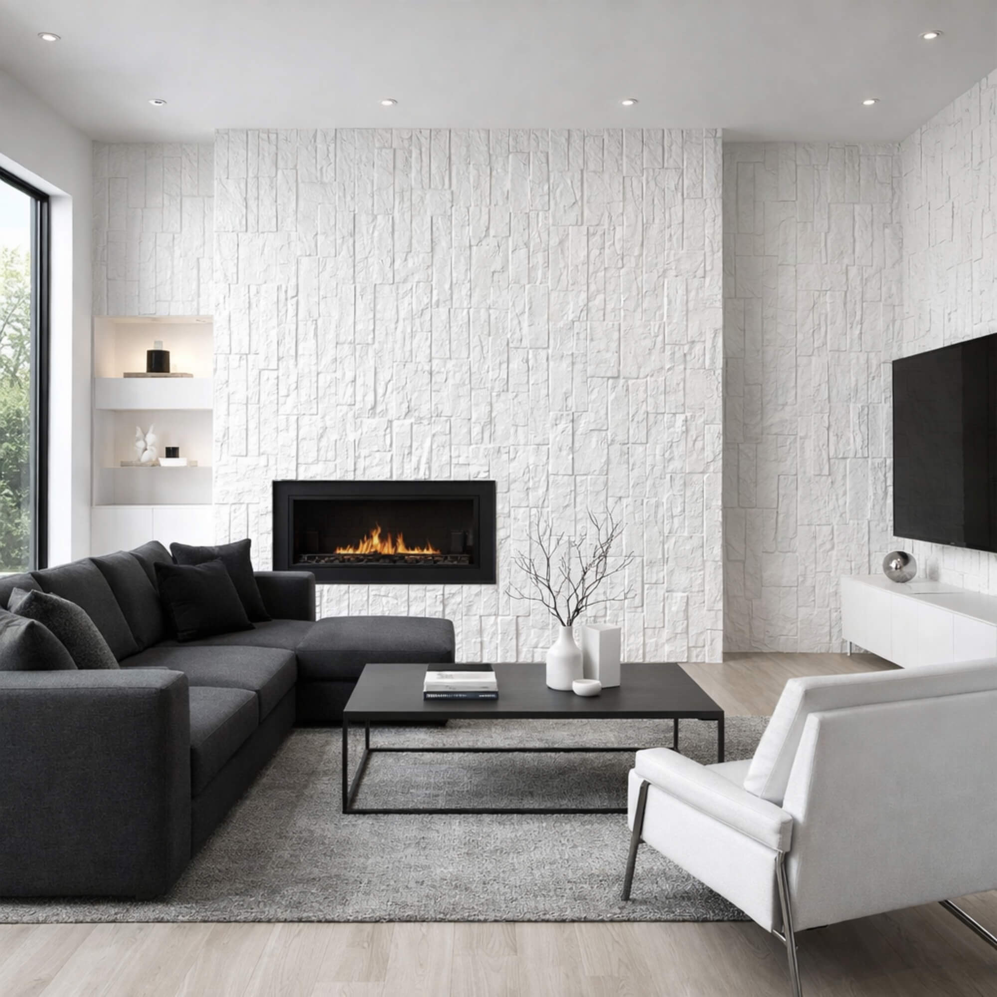 Panel Mural de Piedra Flexible Natural Arezzo Blanco 120x60cm - Revestimiento Pared impermeable