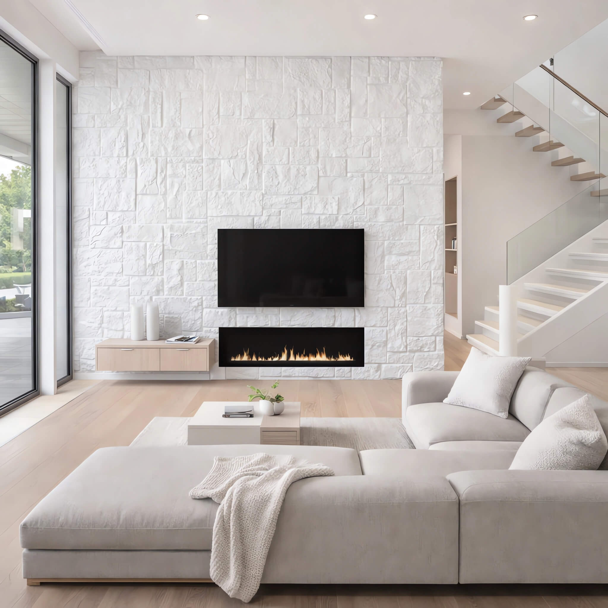 Panel Mural de Piedra Flexible Natural Bari Blanco 120x60cm - Revestimiento Pared impermeable