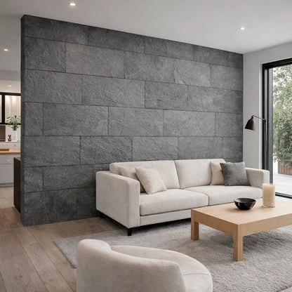 Panel Mural de Piedra Flexible Natural Florence Gris Oscuro 118x58cm - Revestimiento Pared impermeable