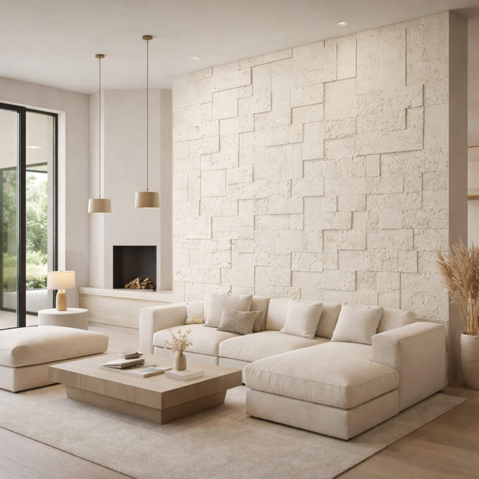 Panel Mural de Piedra Flexible Natural Siena Travertine Beige 120x60cm - Revestimiento Pared impermeable