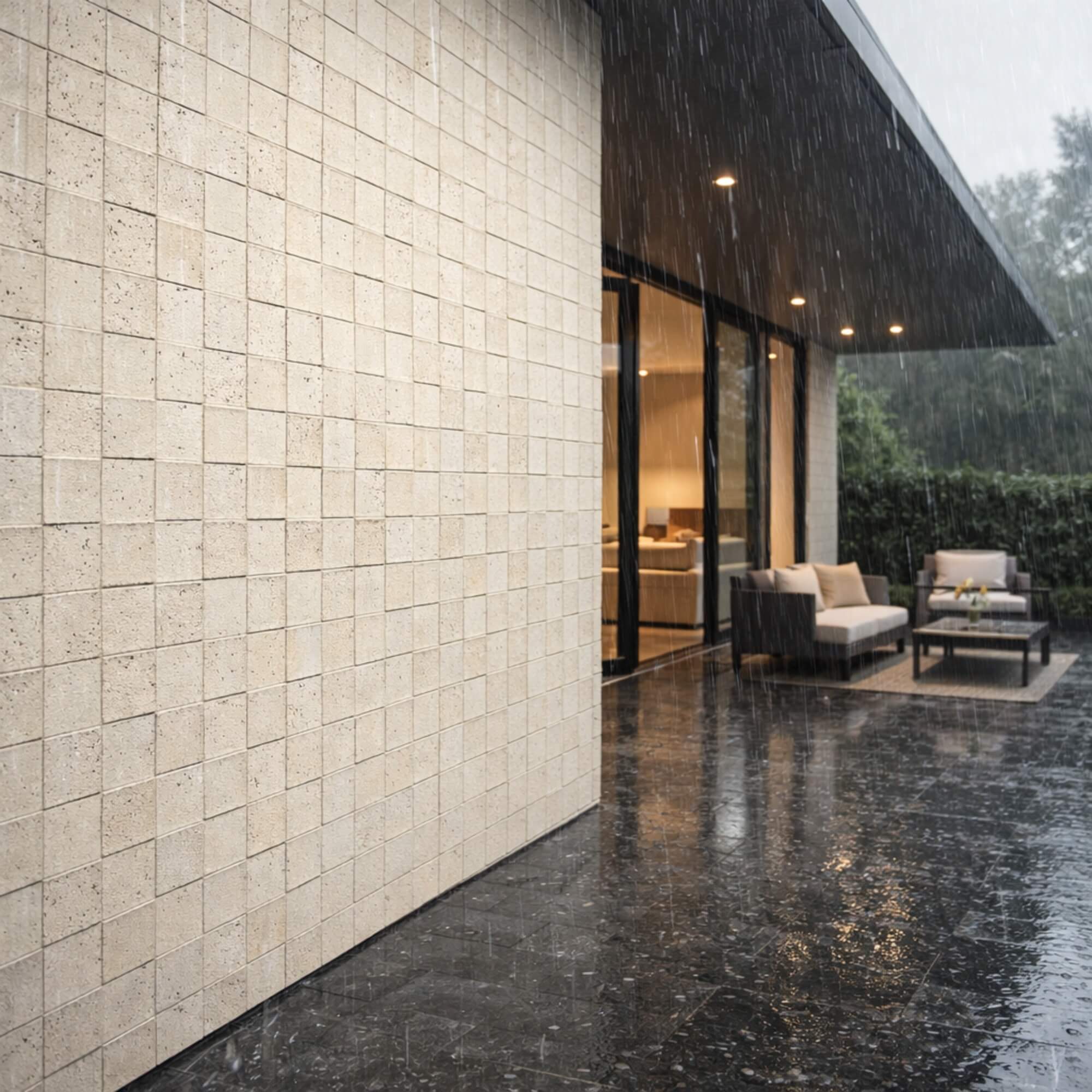 Panel Mural de Piedra Flexible Natural Trieste Mosaic Beige 118x58cm - Revestimiento Pared impermeable