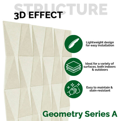 Pack 18 Painéis Parede 3D de Poliuretano Rígido PU HD Geometry Série A Bege 120x60cm - Revestimento Decorativo Interior e Exterior