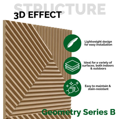 Pack 15 Painéis Parede 3D de Poliuretano Rígido PU HD Geometry Série B Magnolia 120x60cm - Revestimento Decorativo Interior e Exterior