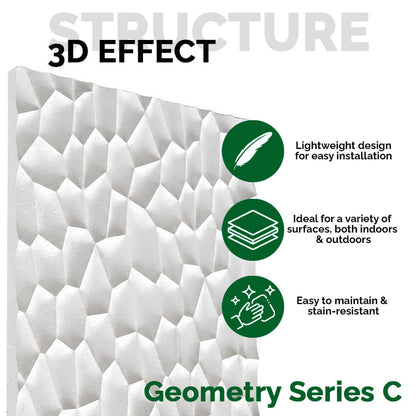 Pack 18 Painéis Parede 3D de Poliuretano Rígido PU HD Geometry Série C Branco 120x60cm - Revestimento Decorativo Interior e Exterior