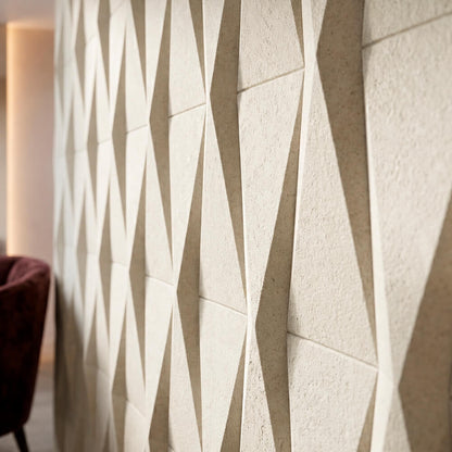 Pack 18 Painéis Parede 3D de Poliuretano Rígido PU HD Geometry Série A Bege 120x60cm - Revestimento Decorativo Interior e Exterior