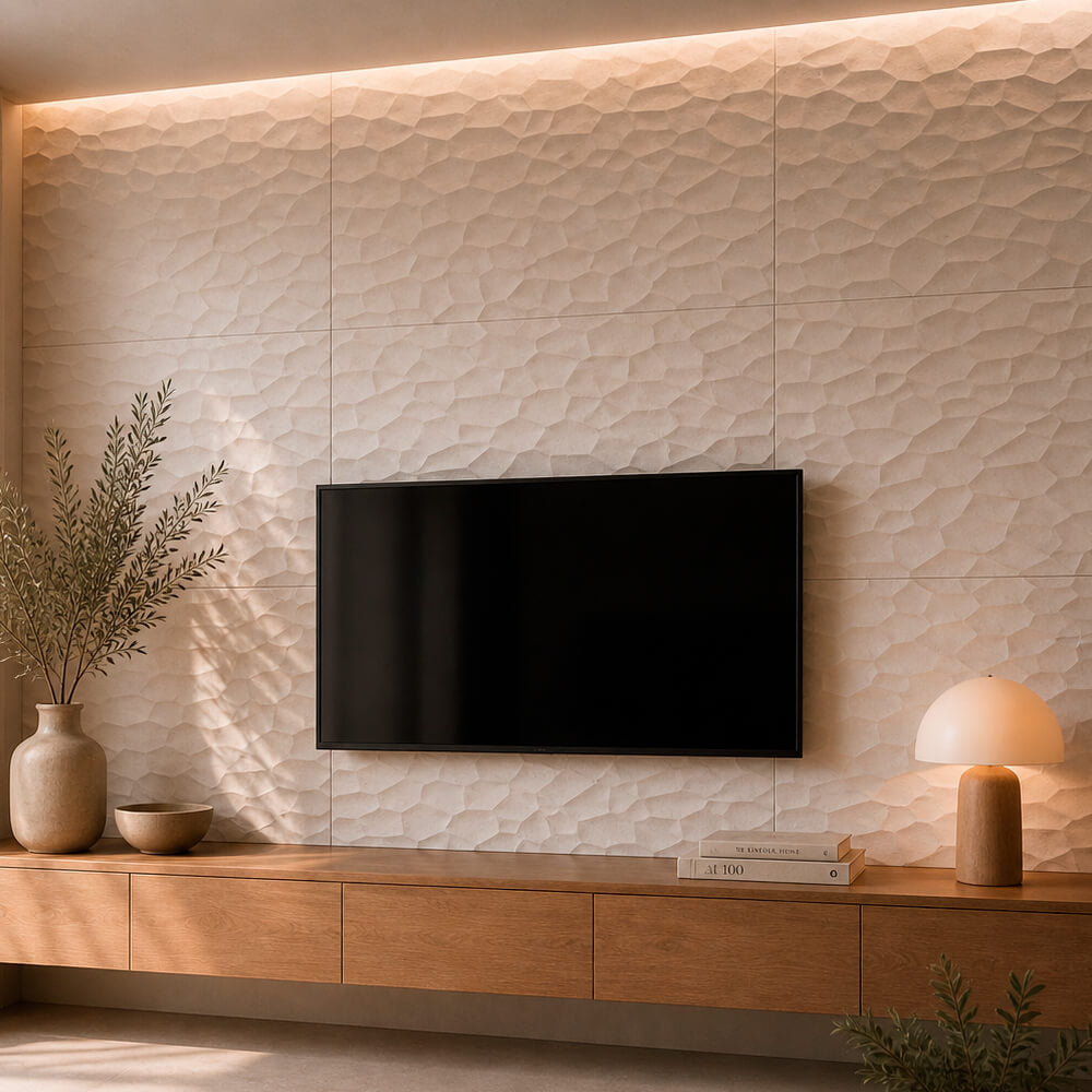 Painel Parede 3D de Poliuretano Rígido PU HD Geometry Série C Branco 120x60cm - Revestimento Decorativo Interior e Exterior