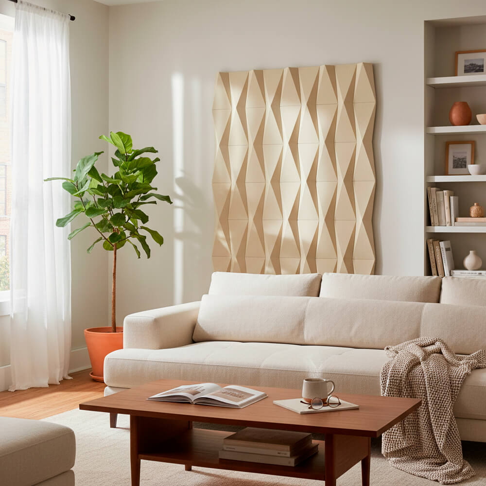 Pack 18 Painéis Parede 3D de Poliuretano Rígido PU HD Geometry Série A Bege 120x60cm - Revestimento Decorativo Interior e Exterior