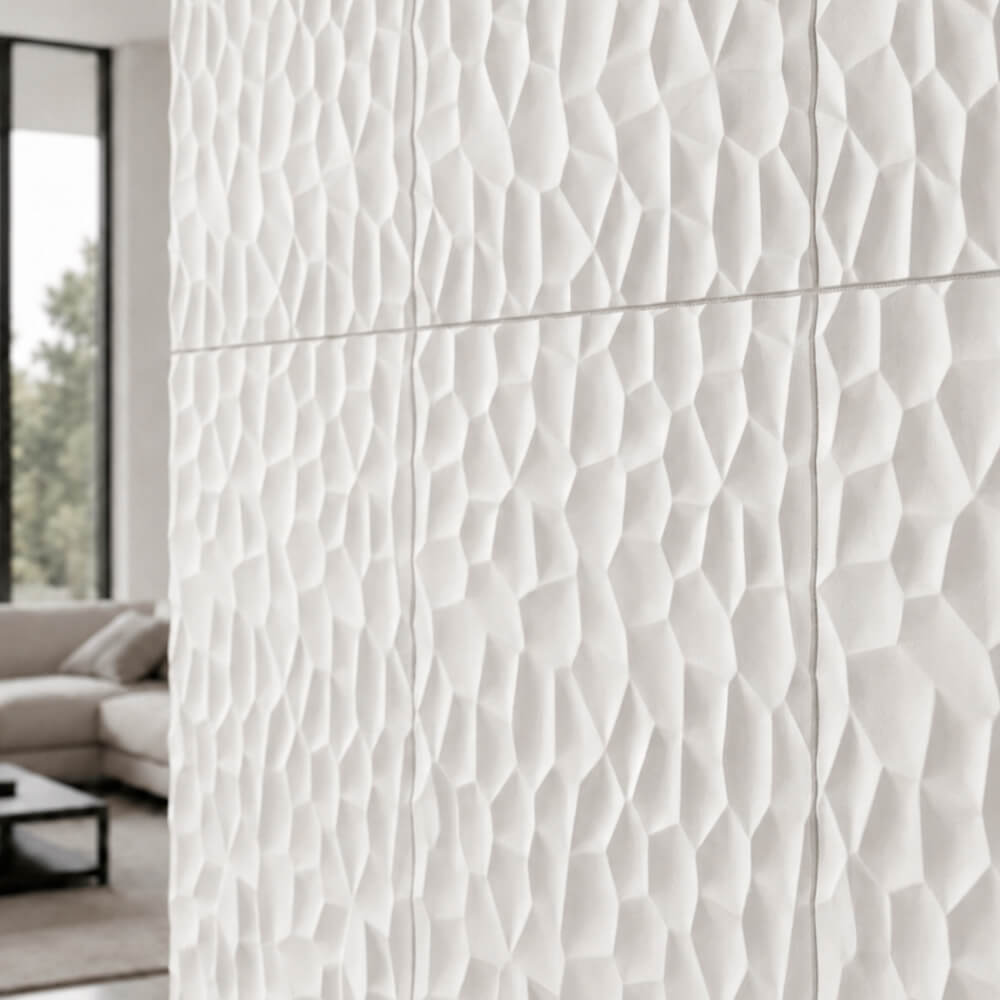 Painel Parede 3D de Poliuretano Rígido PU HD Geometry Série C Branco 120x60cm - Revestimento Decorativo Interior e Exterior