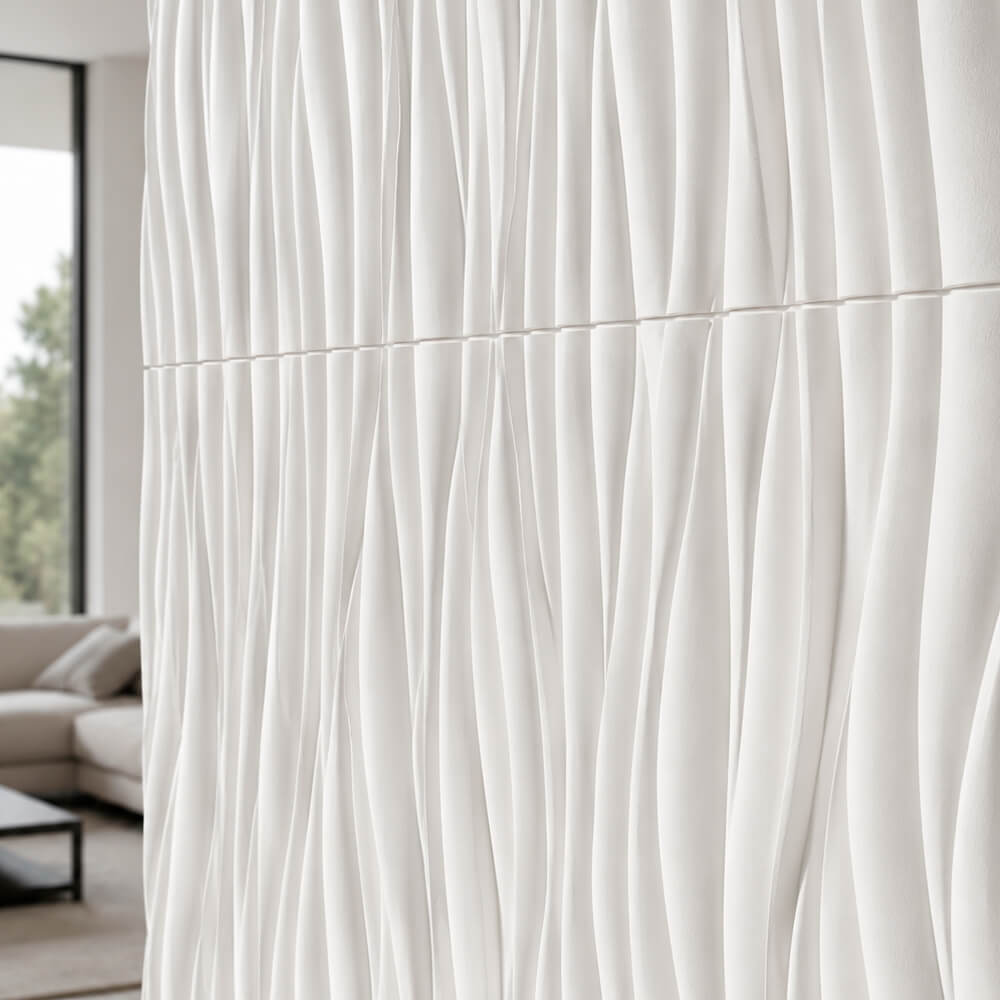 Painel Parede 3D de Poliuretano Rígido PU HD Geometry Série D Branco 120x60cm - Revestimento Decorativo Interior e Exterior