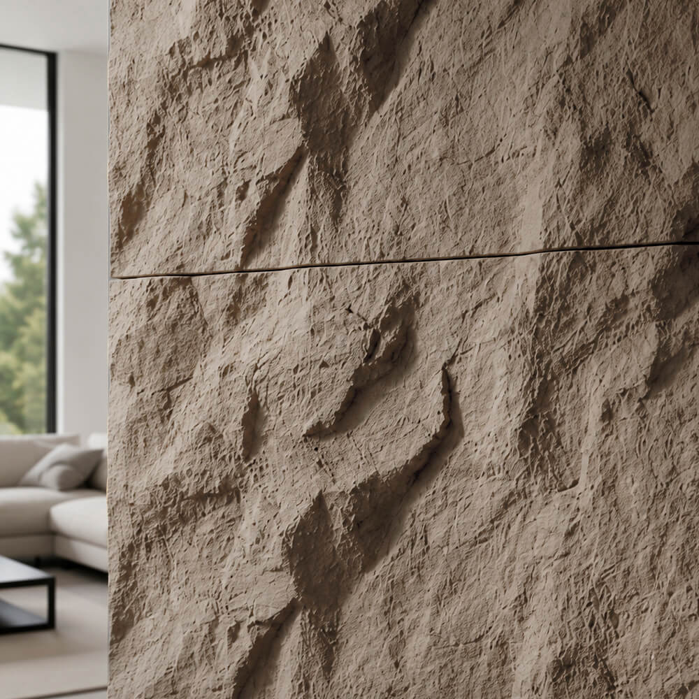 Pack 6 Painéis Parede 3D de Poliuretano Rígido PU HD Rock Stone Castanho 120x60cm - Revestimento Decorativo Interior e Exterior