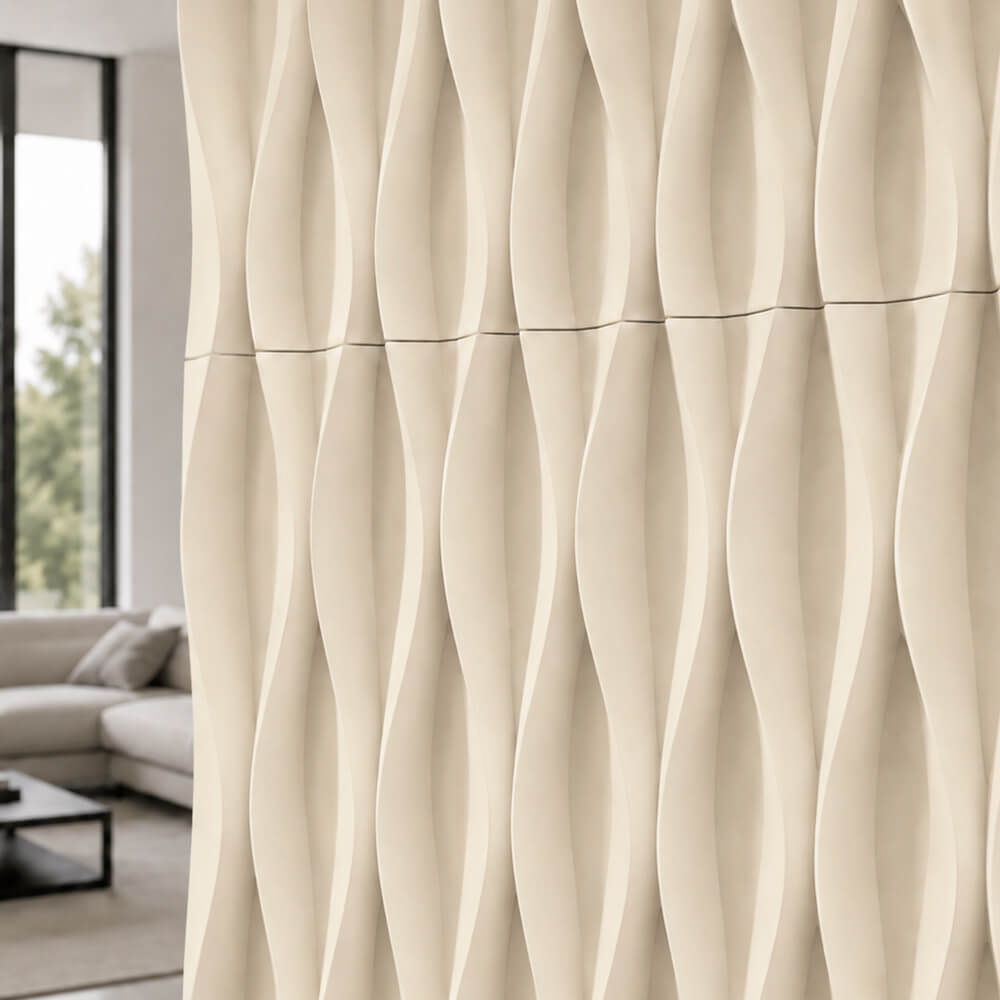 Painel Parede 3D de Poliuretano Rígido PU HD Wave Board Bege 120x60cm - Revestimento Decorativo Interior e Exterior