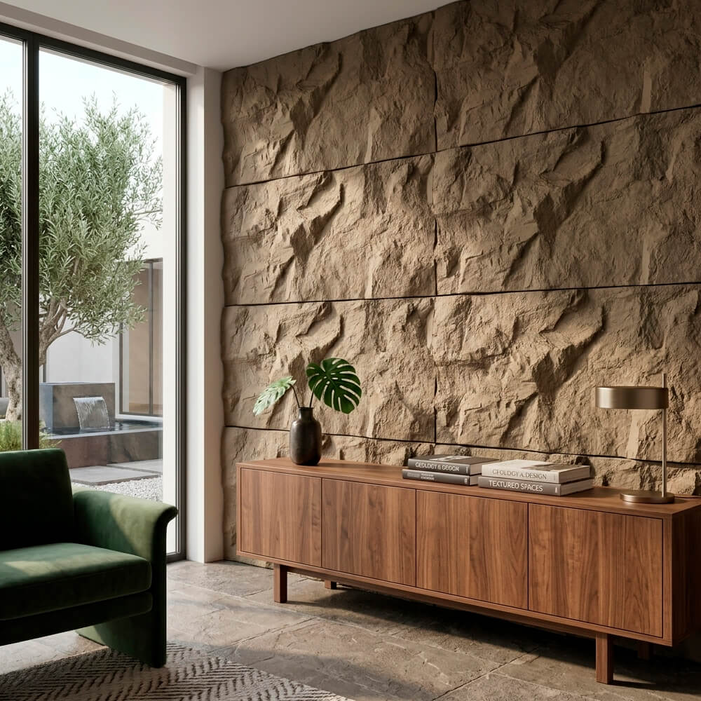 Pack 6 Painéis Parede 3D de Poliuretano Rígido PU HD Rock Stone Castanho 120x60cm - Revestimento Decorativo Interior e Exterior