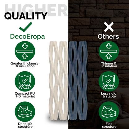 Pack 10 Painéis Parede 3D de Poliuretano Rígido PU HD Wave Board Bege 120x60cm - Revestimento Decorativo Interior e Exterior