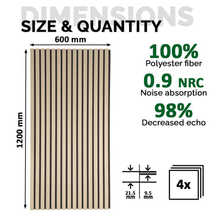Pack 4 Panel Acústico de Pared Rectangular Roble Claro - Soft 120x60x2cm