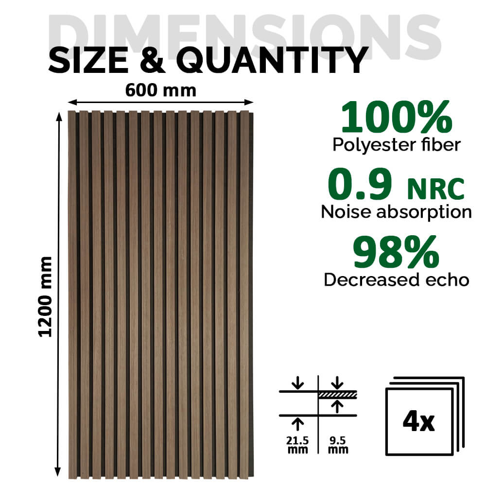 Pack 4 Panel Acústico de Pared Rectangular Roble Oscuro - Fog 120x60x2cm